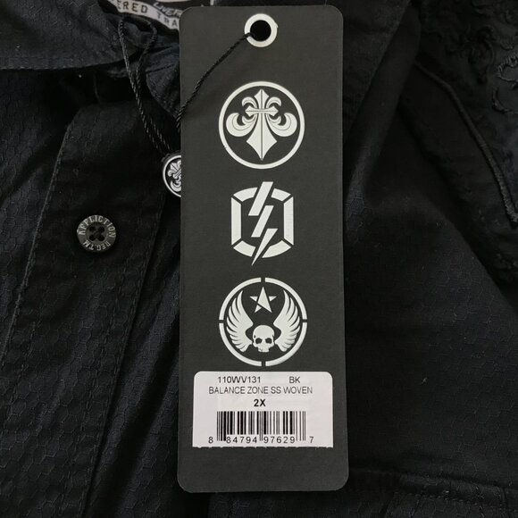 Affliction Black Premium Slim Shirt Men 2XL Black Button Up Pocket Embroidered - Picture 7 of 16